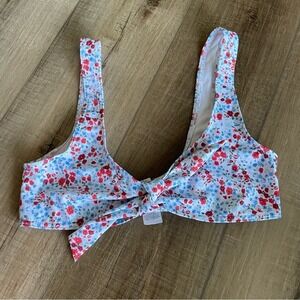 Nasty Gal Swim Bikini Top Floral Print Tie Front Tank Straps Sz 4